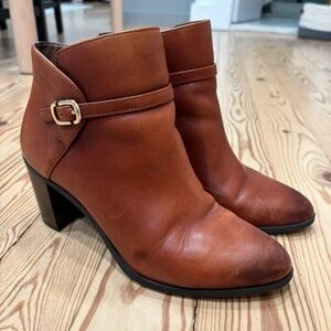 Alfani Cognac Brown Leather Ankle Booties with Buckle Strap